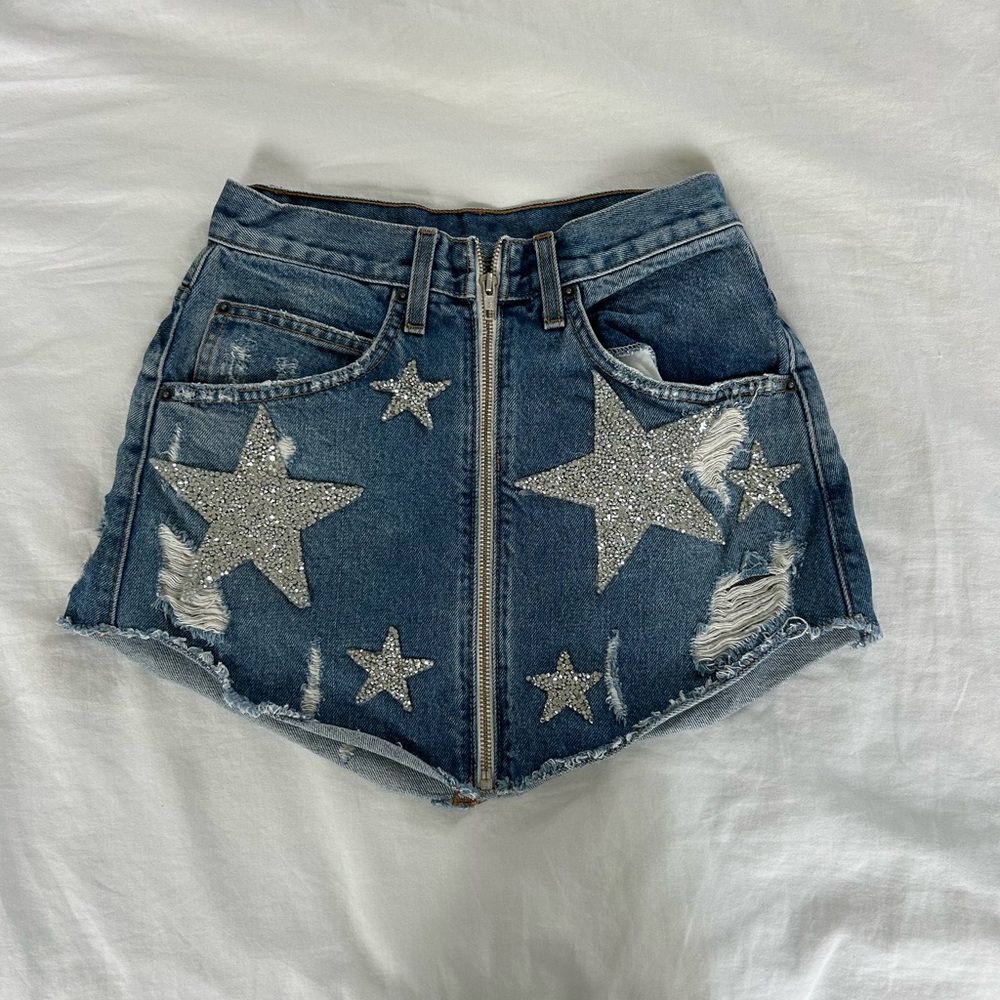 Carmar beatrice rhinestone star denim skirt